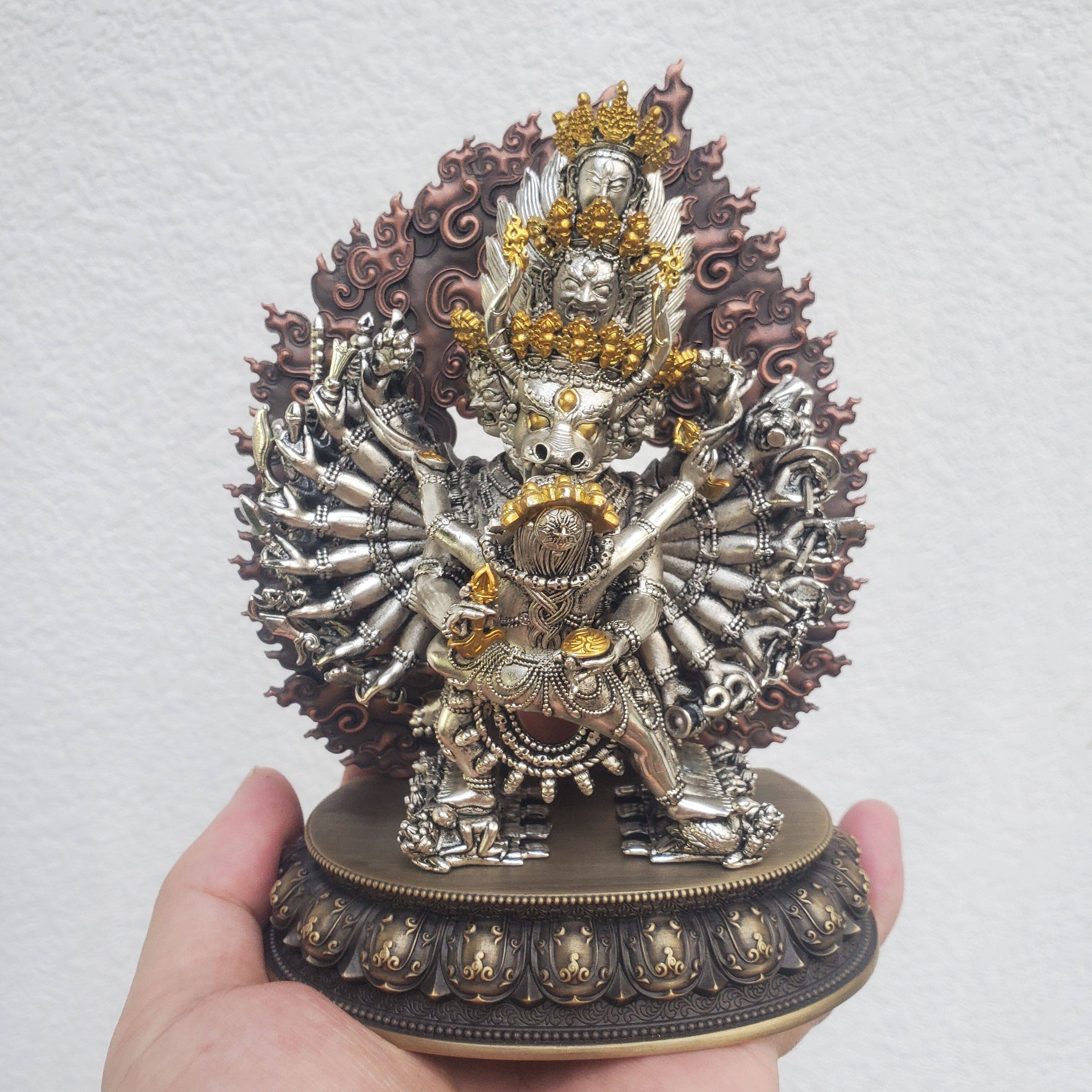尼泊尔工艺纯铜双身大威德金刚佛像摆件家居供奉车载摆件