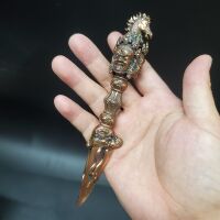 尼泊尔工艺纯铜马头金刚橛明王三面普巴杵带底座西藏具用品法器