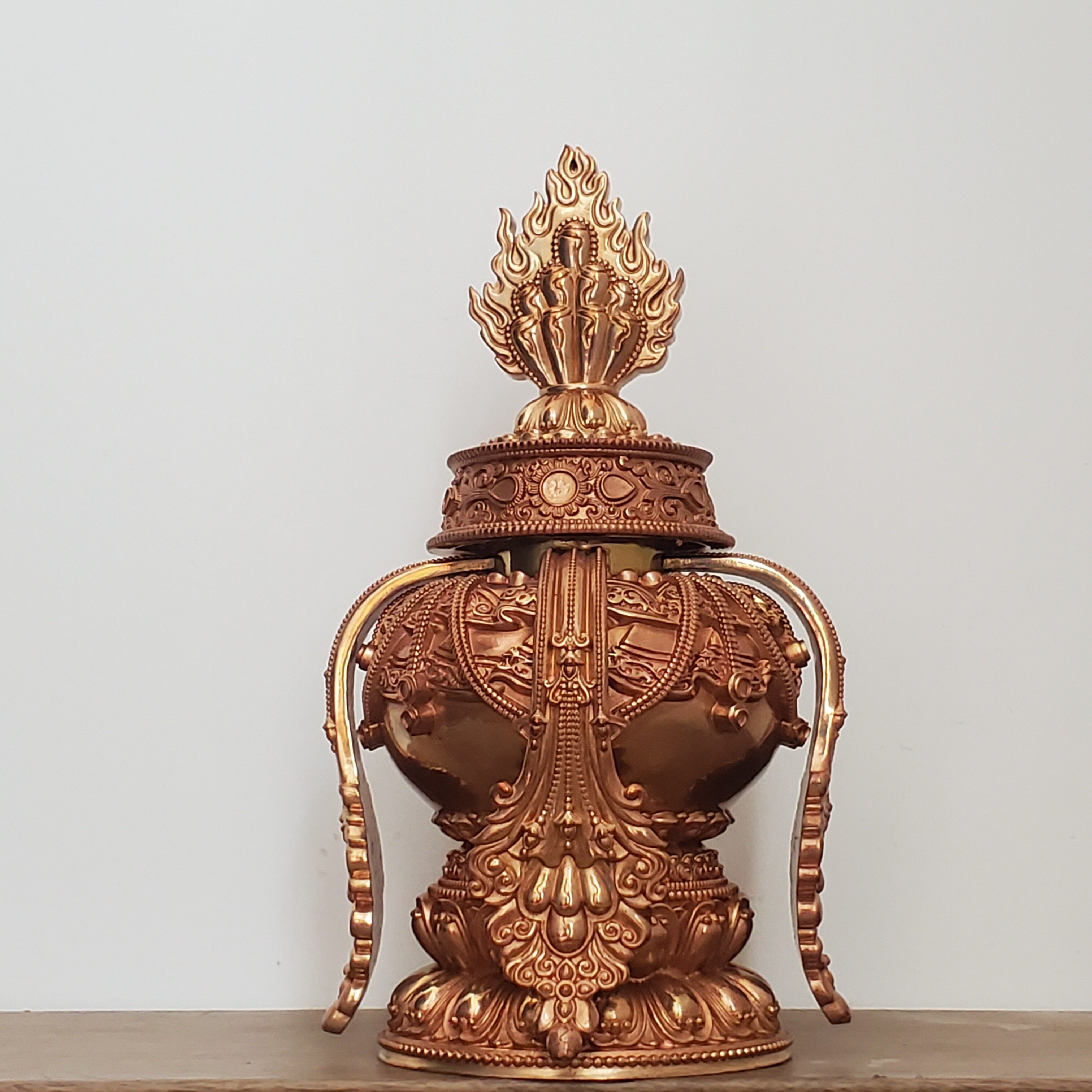 尼泊尔工艺藏传纯铜长寿宝瓶紫铜精工家居供奉车载摆件