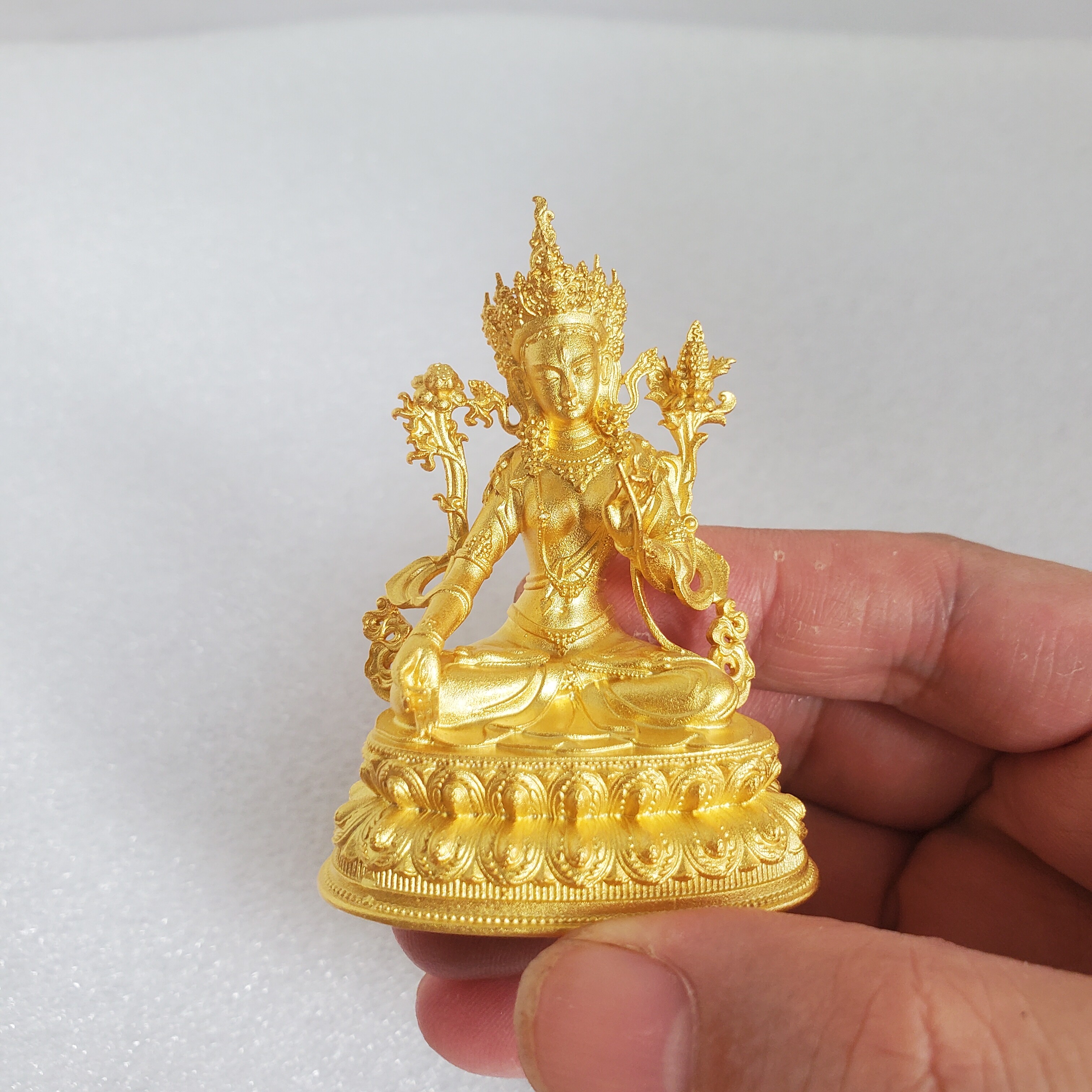 尼泊尔工艺藏传纯铜镀真金白度母绿度母菩萨佛像家居供奉车载摆件