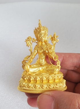 尼泊尔工艺藏传纯铜镀真金白度母绿度母菩萨佛像家居供奉车载摆件