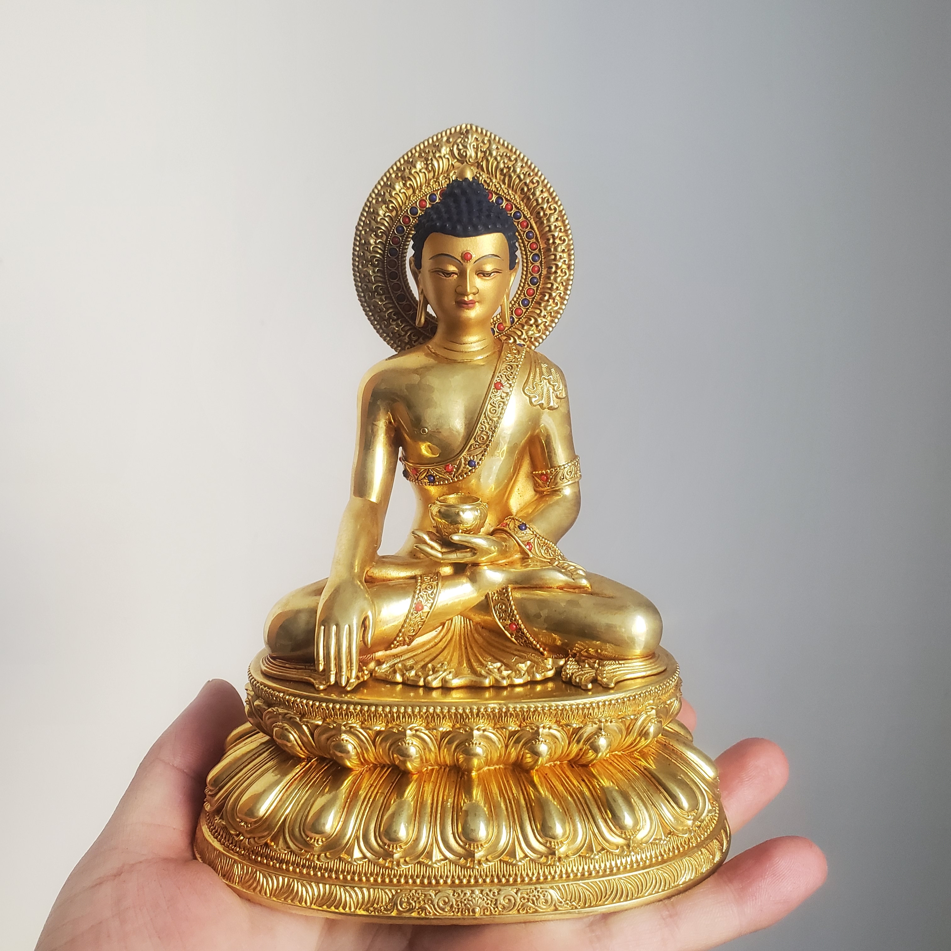 尼泊尔工艺纯铜手工开脸释迦牟尼佛阿弥陀佛药师佛像家居三宝摆件