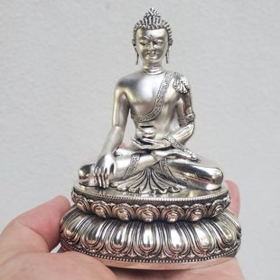 尼泊尔工艺藏银白铜鎏银释迦牟尼佛像三宝佛药师佛阿弥陀佛像摆件