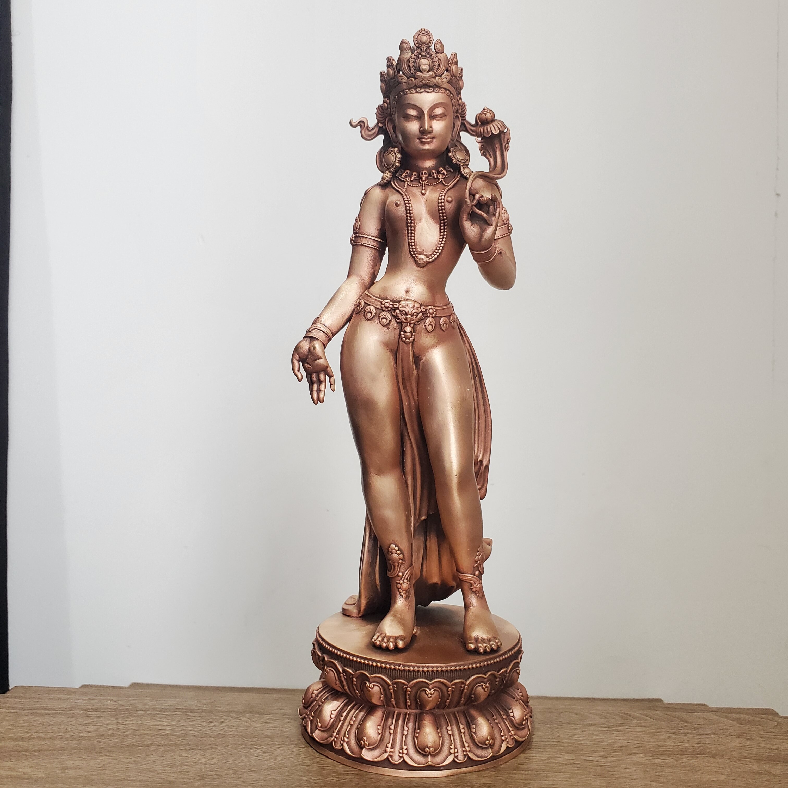 尼泊尔工艺纯铜站立绿度母菩萨佛像精品铜像家居供奉摆件