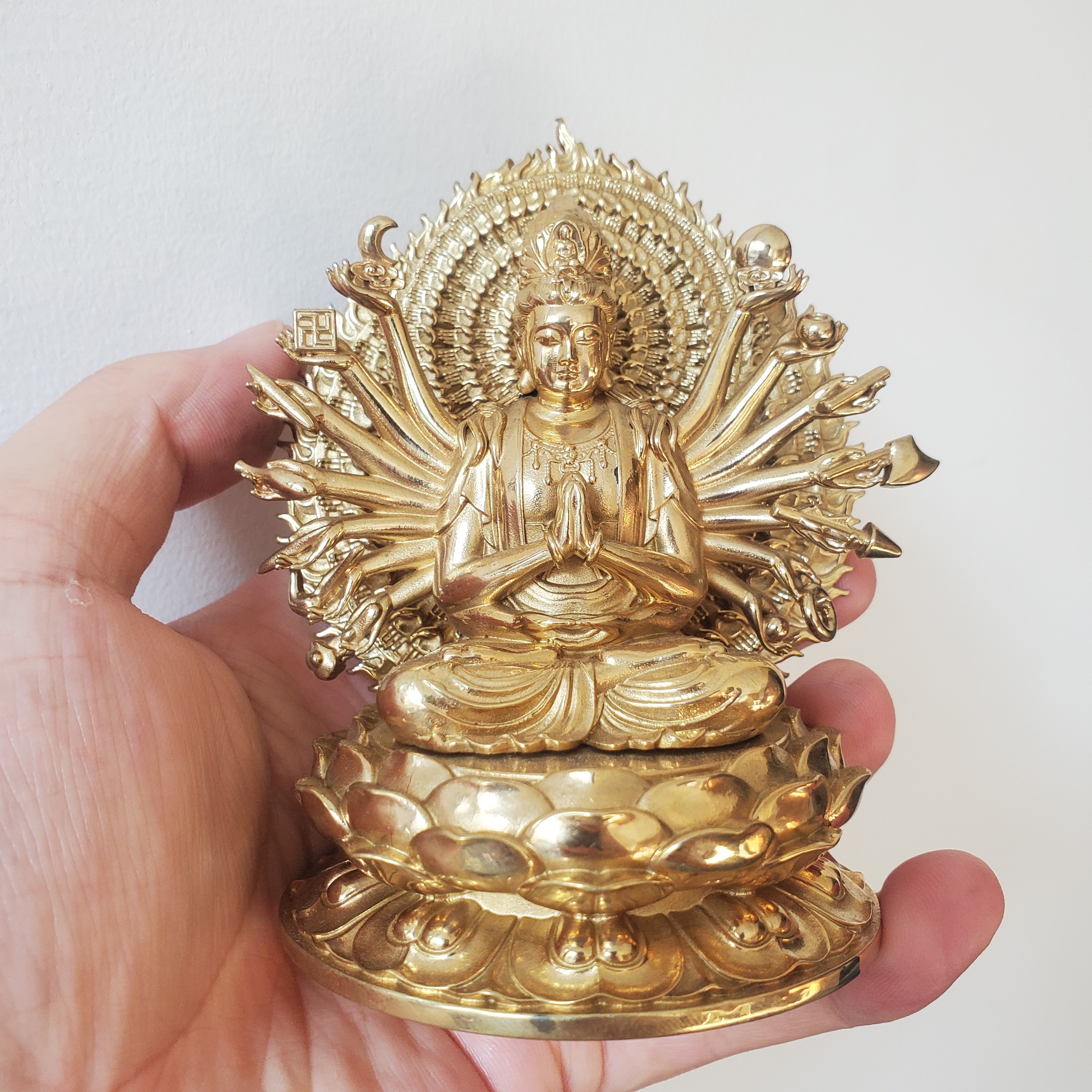 精工黄铜千手观音菩萨佛像本命佛家居供奉车载摆件