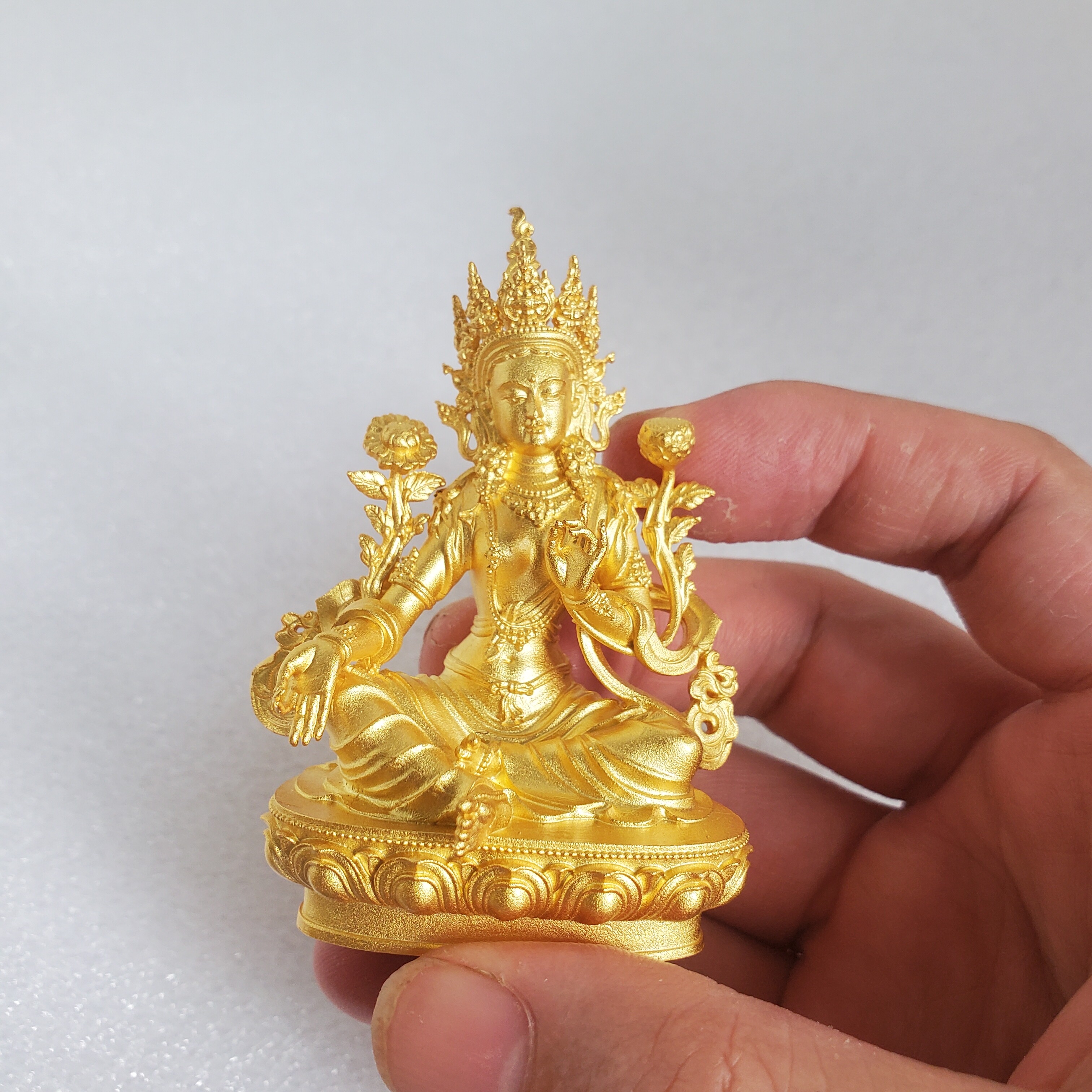 尼泊尔工艺纯铜藏传绿度母白度母菩萨佛像家居供奉车载摆件