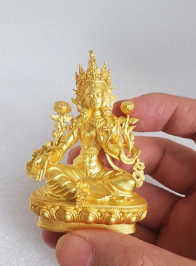 尼泊尔工艺纯铜藏传绿度母白度母菩萨佛像家居供奉车载摆件