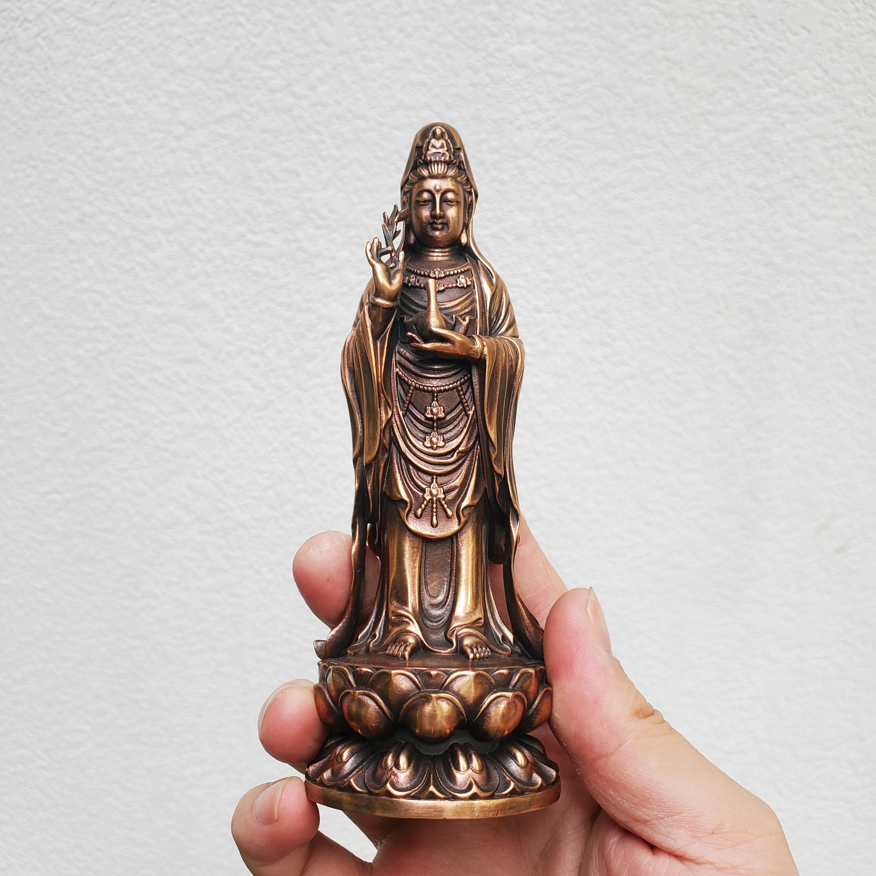 纯铜站像南海观音佛像观世音菩萨家居供奉车载摆件宝瓶