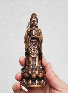 纯铜站像南海观音佛像观世音菩萨家居供奉车载摆件宝瓶