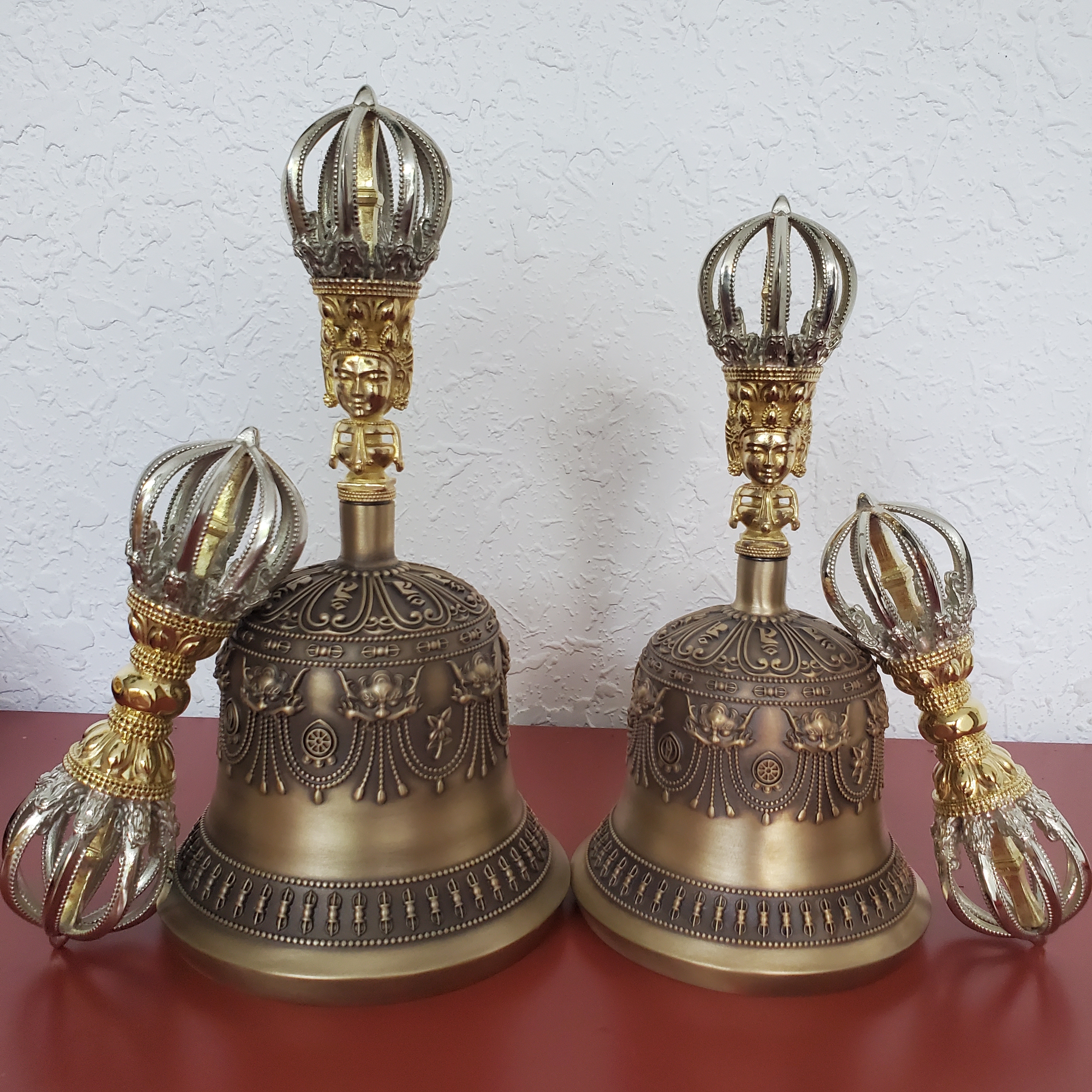 尼泊尔纯铜九股金刚铃杵手工雕花铃铛五股金刚铃法铃声音响亮铃