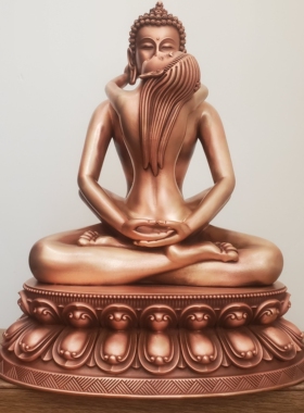 尼泊尔工艺藏传纯铜普贤王如来双身佛像22公分七寸居供奉佛堂摆件