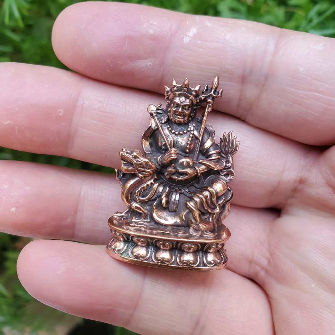藏传纯铜精工白财神水财神五路财神财宝天王紫铜小佛像摆件随身