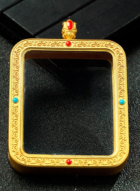 尼泊尔工艺白铜唐卡盒镀金双面透明钢化玻璃唐卡画嘎乌盒可打开