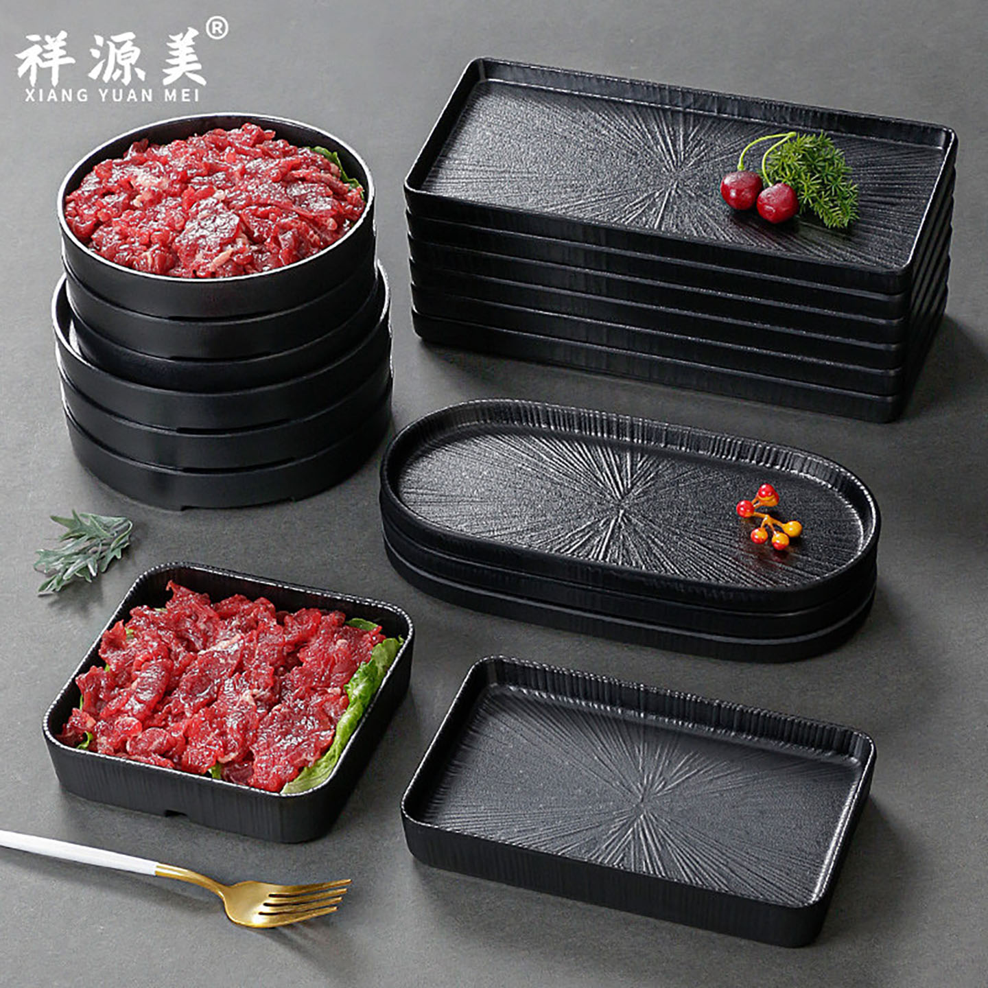 祥源美火锅店专用盘子烤肉配菜盘图片