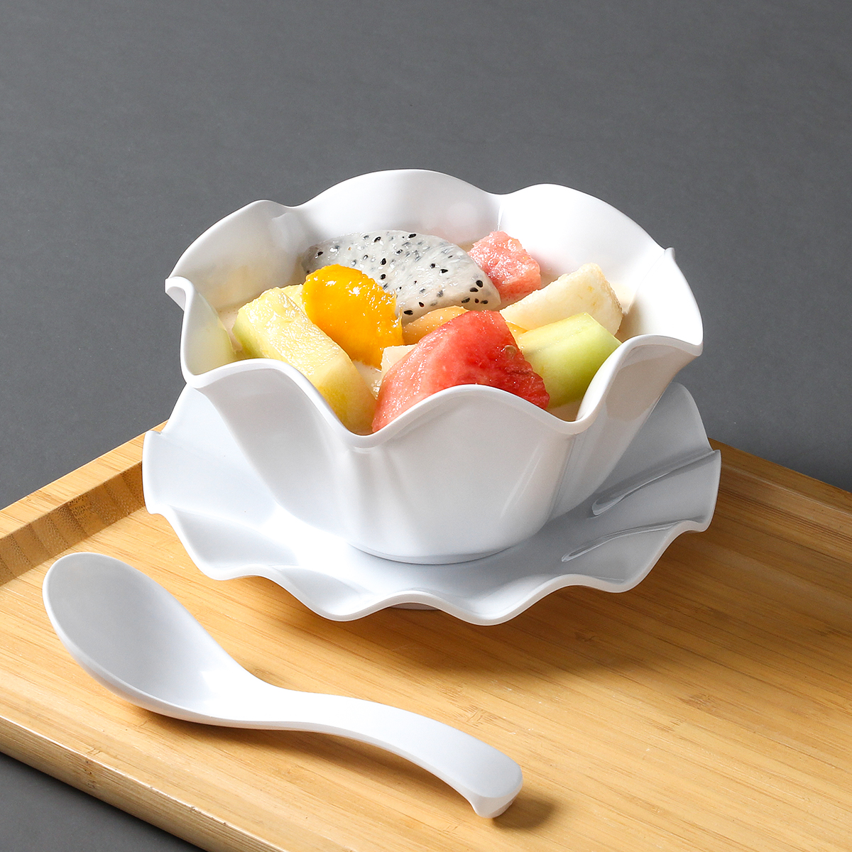 祥源美密胺餐具白色甜品雪糕花边碗水果沙拉甜点碗糖水银耳羹汤碗