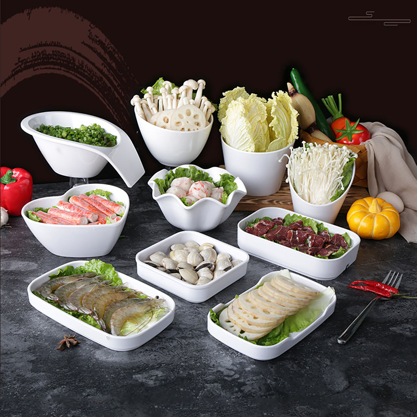 祥源美密胺火锅餐具涮菜盘子菜盘图片