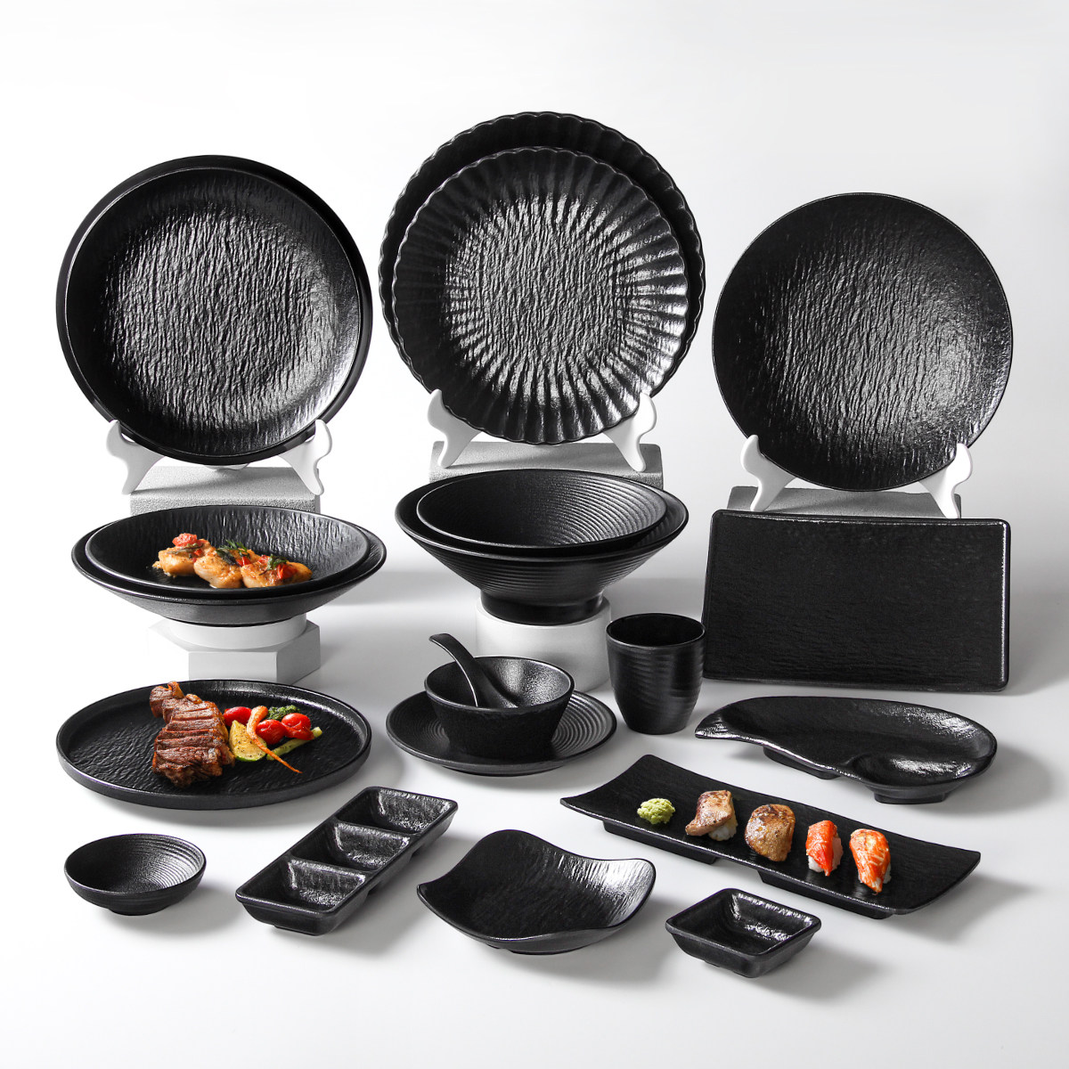 祥源美密胺餐具盘子商用黑色加厚圆盘酒店火锅自助餐摆盘饭店菜盘,餐饮具,盘,淘宝优惠券,粉丝福利购,淘宝优惠卷