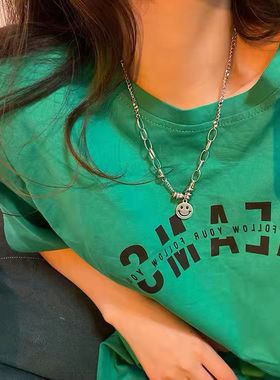 笑脸项链女ins嘻哈小众设计感冷淡风锁骨链女夏2023年新款不掉色
