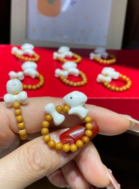 新款原创橄榄核小狗骨头戒指小红书同款佛珠文玩情侣款礼物