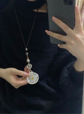 小红书同款唐卡十二生肖九宫八卦牌转动藏银九宫腰牌项链款毛衣链
