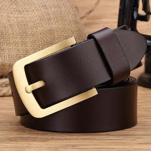 纯铜扣头层牛皮男士皮带 纯真皮腰带 针扣加长大码胖子宽裤带