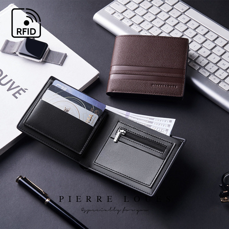 新款男士钱包rfid短款多卡位时尚商务钱夹男青年薄款两折软皮夹