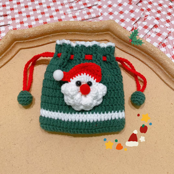 【成品】手工钩织圣诞礼物圣诞老人束口袋零钱包雪花圣诞树耳机包