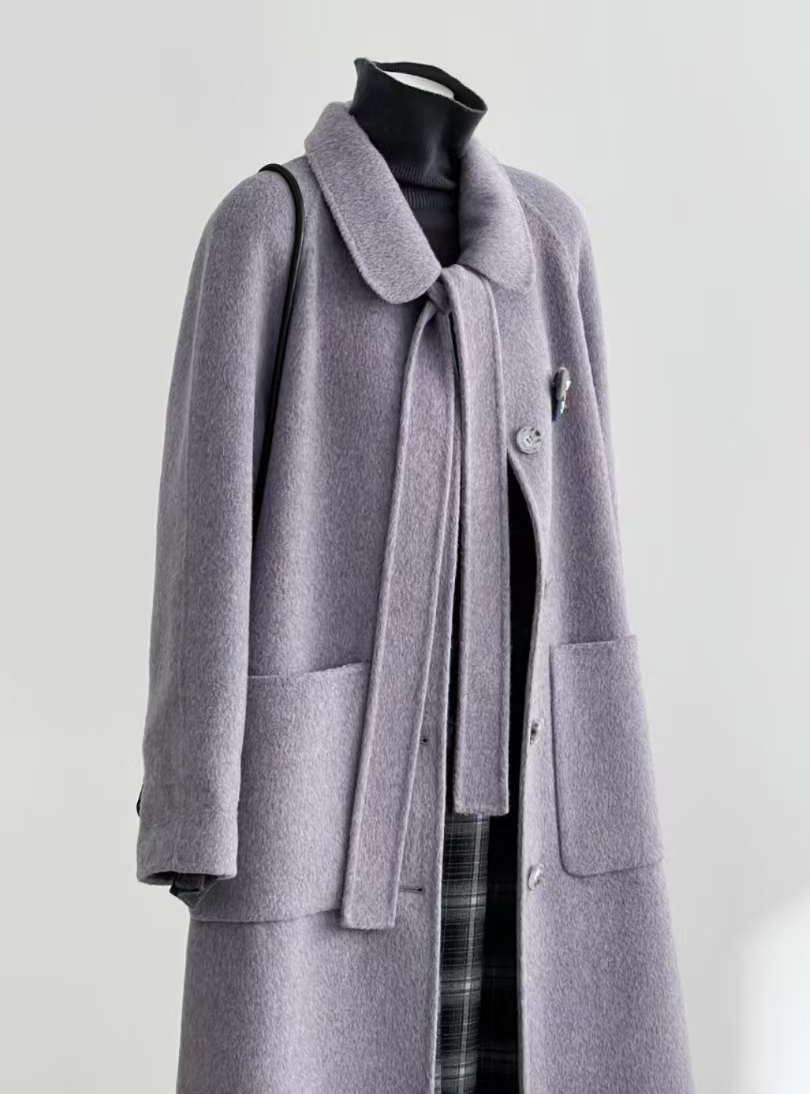 【紫色伊人】新款时尚温柔紫色翻领设计师韩系羊毛大衣外套