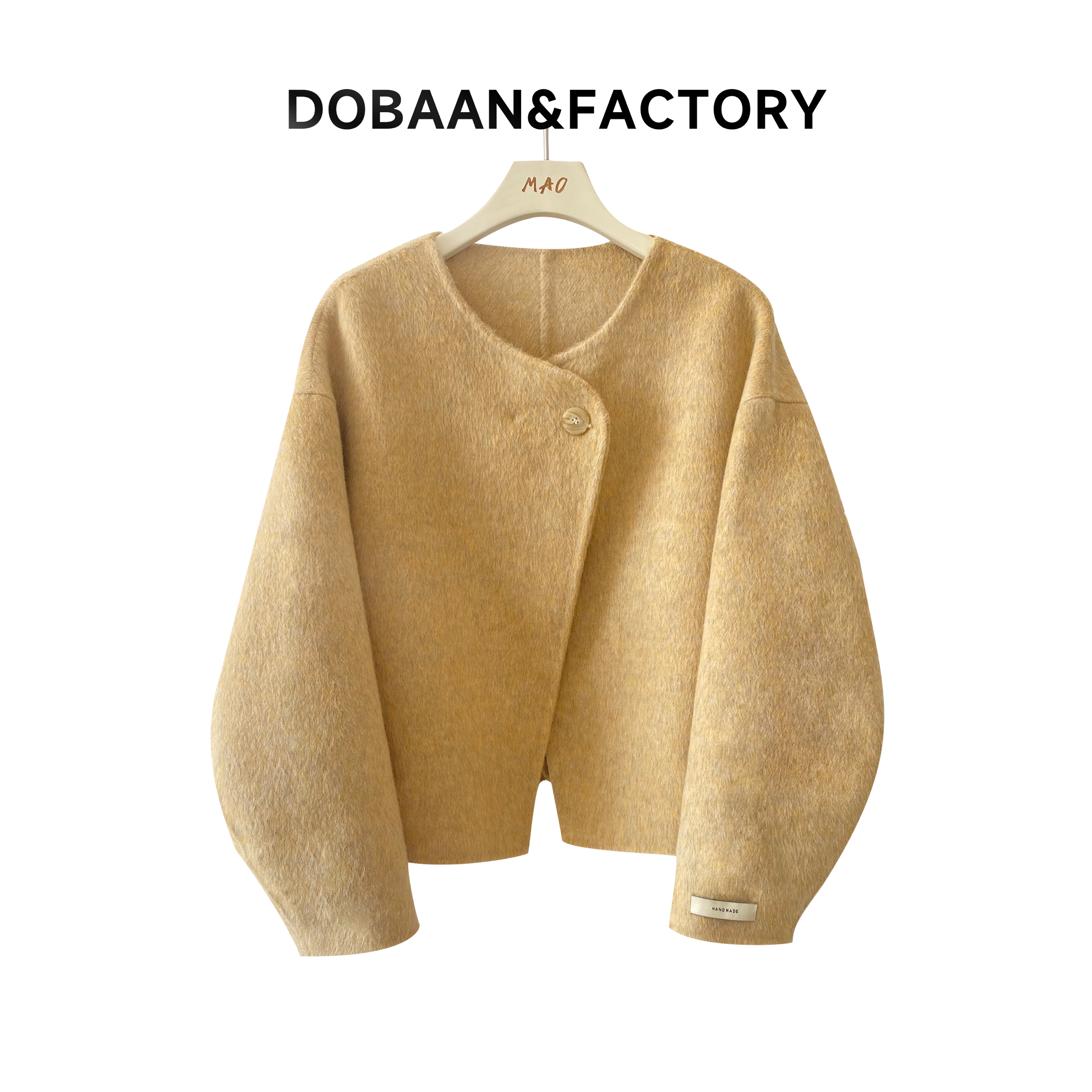 韩版一粒扣短款AB面羊毛外套女2024秋冬新品