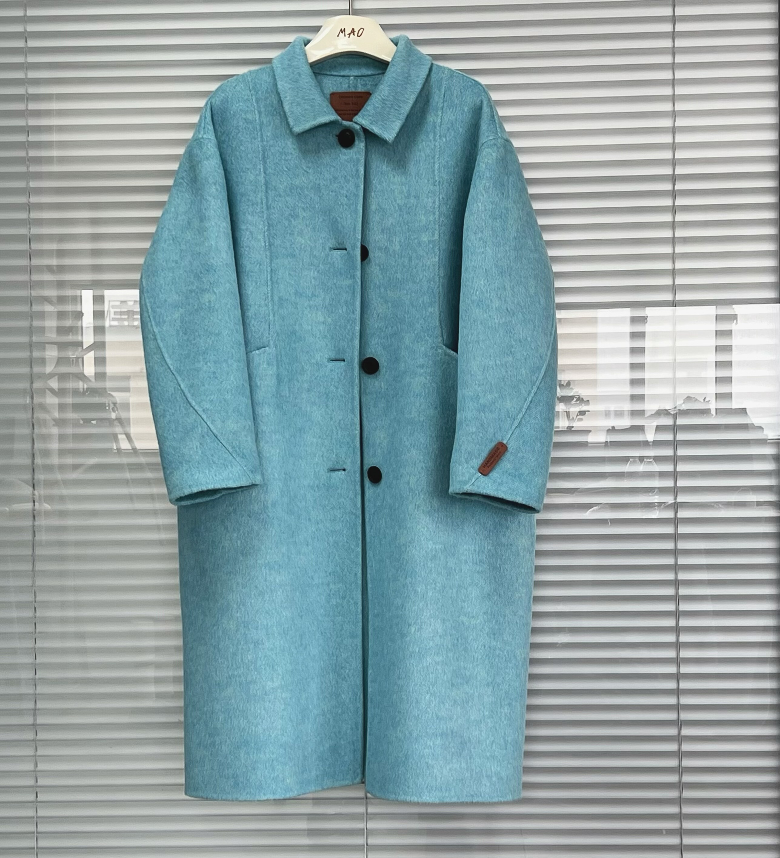 【玫瑰蓝方领】韩版中长款羊毛大衣外套女时尚百搭25冬季新品