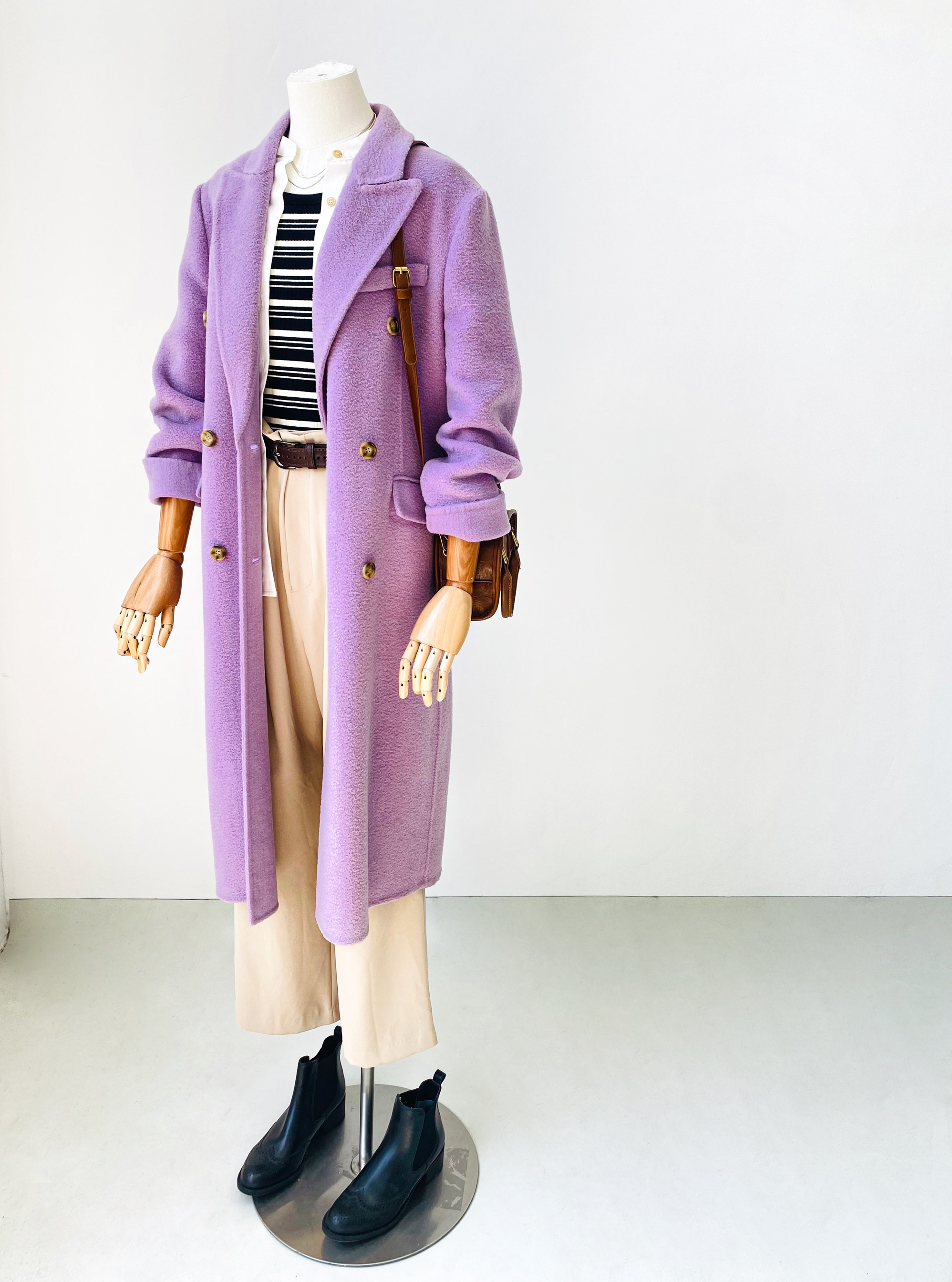 紫色双面羊绒大衣中长款女2024早秋新品