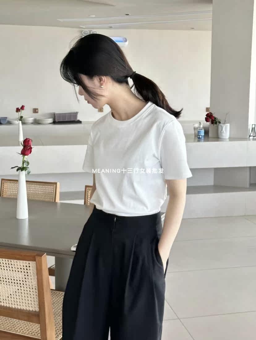 白色t恤女夏修身纯白t体恤不透色纯色基础款上衣内搭打底衫ins夏