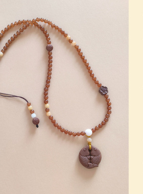 焦糖蜜意天然冰润糖料玉髓串珠项链 香牌玉佛牌DIY配饰半成品挂绳