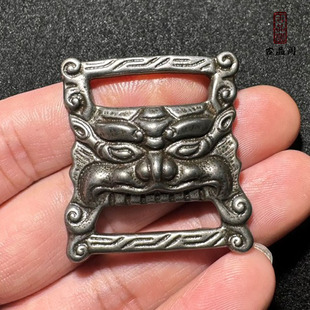 复古天铁托甲雪狮经书扣挂件配饰藏式寒铁精工清晰图腾经书扣子