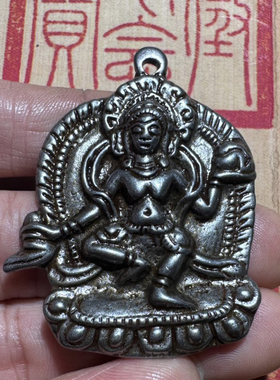 仿古尼泊尔藏传密宗佛吊坠寒铁敲打錾刻天宝财神嘎乌天铁藏佛挂件