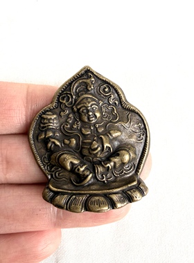 藏式复古皮壳包浆财宝天王佛牌项链吊坠挂件文玩黄铜托甲佛像配饰