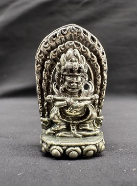 藏式手工复古利马铜托甲二臂大黑天挂件吊坠文玩随身玛哈噶拉佛像