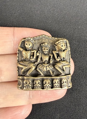 藏式复古风格黄铜托甲尸陀林主牌吊坠项链挂件 西藏随身文玩配饰