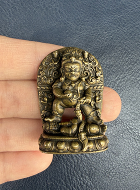 黄铜藏式黑财神佛牌挂件吊坠铜佛像随身携带迷你口袋佛复古摆件