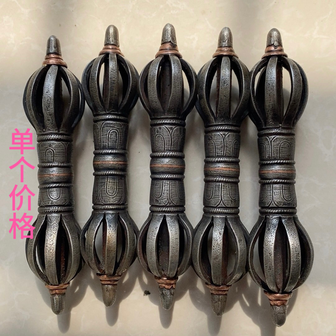 复古藏传寒铁手工錾刻密宗法器五股金刚降魔杵撅九股金刚杵佛摆件