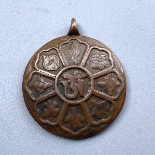 藏传猪鼻子九宫八卦复古手工纯铜八宝箴言牌吊坠挂件文玩佛珠配饰