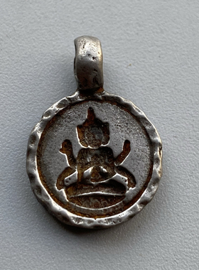 藏式手工天铁托甲四臂观音擦模卡子挂件吊坠文玩佛珠挂件配饰侧挂