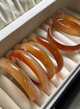 一物一图 天然橘红色玛瑙手镯女款冰种飘花玉髓薄款镯子百搭礼物