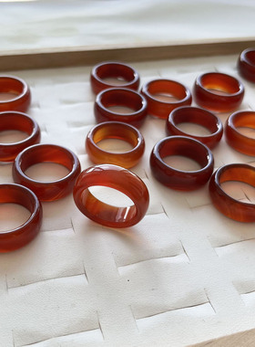 天然玛瑙戒指女款素圈本命年红色玉髓扳指素戒男生日礼物送人礼物