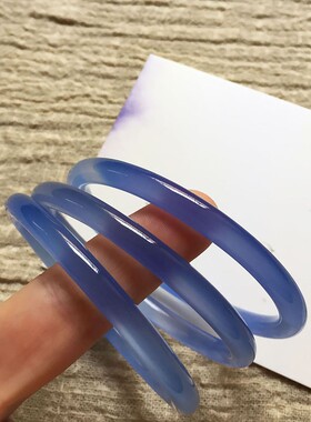 天然冰润蓝玉髓镯子女手镯玛瑙简约小众手环圆条美人条玉镯子礼物