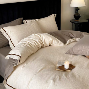 暖生活秋冬季 加厚全棉磨毛四件套100S高支简约高级感提花纯棉被套