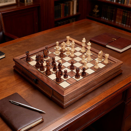 国际象棋实木磁性 胡桃木棋盘套装 成人儿童益智棋比赛专用送礼盒