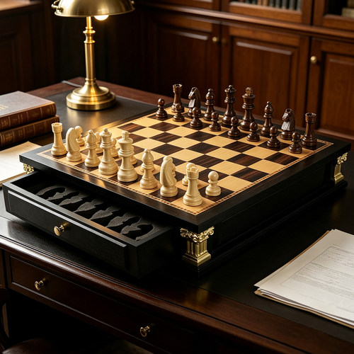 国际象棋实木磁性抽屉收纳棋套装