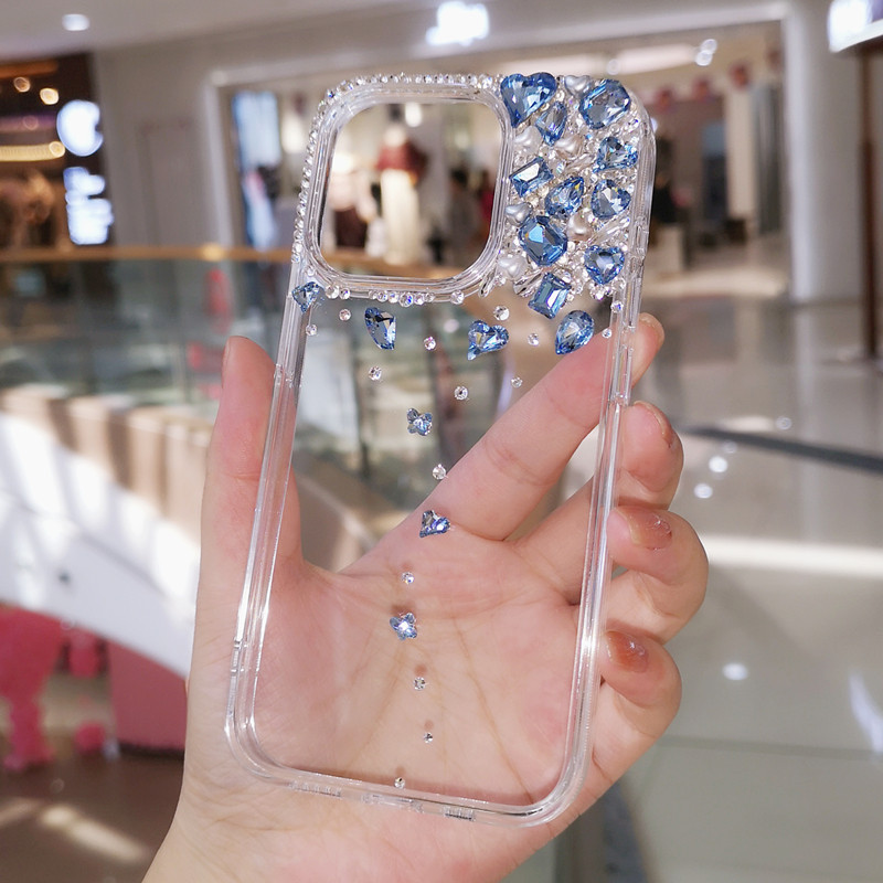 适用于iPhone17pro max苹果16pro手机壳Air蓝色水钻宝石14简约透明15plus保护套13全包防摔12软边壳女