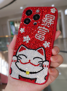 适用于iPhone17pro max苹果16pro手机壳Air可爱卡通招财小猫红色15plus保护套13精准孔全包镜头防摔14女